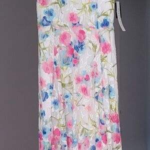 Robbie Bee White Maxi Skirt with Pink & Blue Floral Print